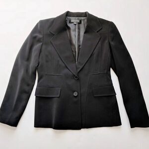 Anne Klein Black Career Blazer Women’s Size 4 P Flap Pockets Pads Lined Buttons